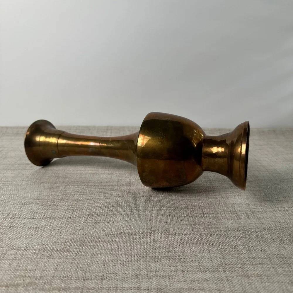 Vintage Brass Vase Made in India | Tall Indian Brass Pedestal Vase | Aged Patina
